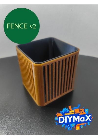 Fence V2 İç İçe Geçmeli 2 Parça Saksı & Organizer 8x8x8 Cm Modern Siyah - Gold