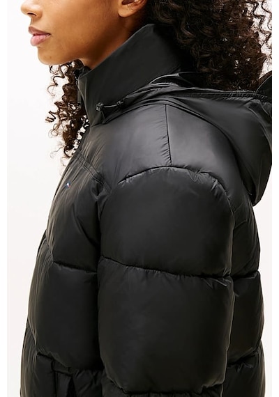Tommy Hilfiger Kadın Gizli Kapüşonlu Crop Şişme Mont - Siyah Triple Black