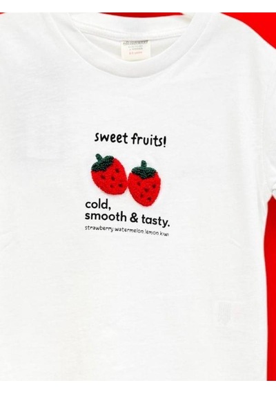 Cantoy Kız Çocuk Pamuklu Punch İşlemeli T-shirt-15119 Beyaz