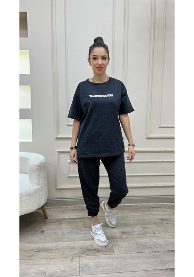 Thatssofetch Antrasit T-shirt Eşofman Altı Jogger - Beyaz Baskılı Eşofman Takımı Oversize Antrasit-279647 Thatssofetch Antrasit T-shirt Eşofman Altı Jogger - Beyaz Baskılı Eşofman Takımı Oversize Antrasit-279647