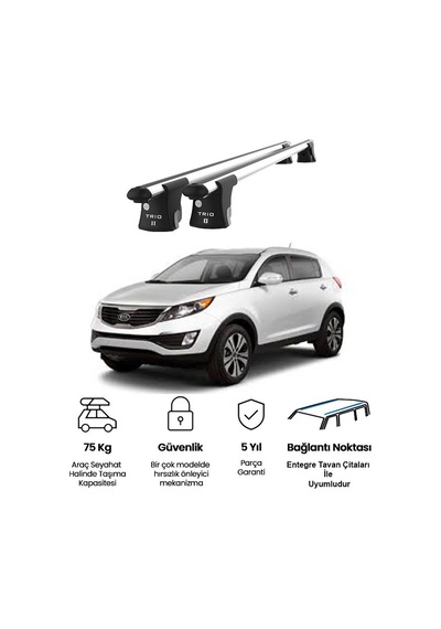 Trio-ıı Kia Sportage 2014 Ve Sonrası Uyumlu Kilitli Ara Atkı 120cm Port Bagaj Tavan Barı