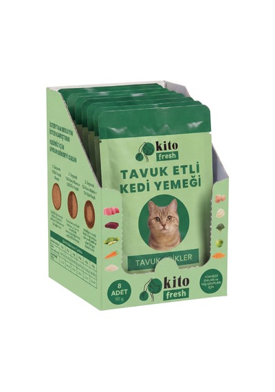 Kito Fresh Tavuk Etli Kedi Yemeği %100 Taze İçerikli Mama 80 G X 8 Adet