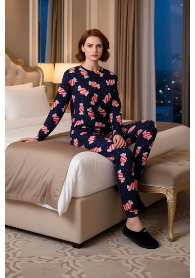 Ersefa Kiz Cocuk Seker Desenli %100 Pamuklu Pijama Takımı Fonksiyonel Da lacivert