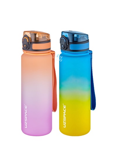 Uzspace 2'li Tritan Matara Seti 500 Ml Çift Renk Softtouch Ff Collection Tritan Su Matarası Mor Turuncu - Sarı Lacivert