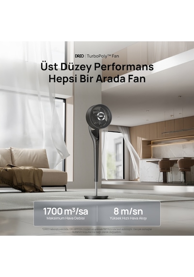 DREO TurboPoly Fan 154 Akıllı Ayaklı Vantilatör, 20dB Sessiz Çalışma, 9 Hız, 120° Salınım, Kumandalı, Çocuk Kilidi, LED Ekran Siyah