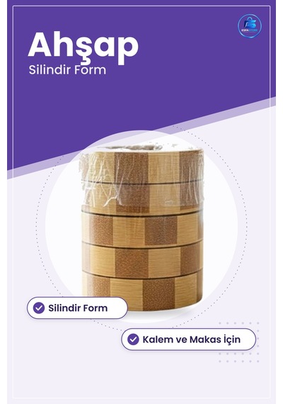 Masaüstü Organizer Ahşap Silindir Kalemlik Doğal Makas Küçük Eşya Çok Renkli