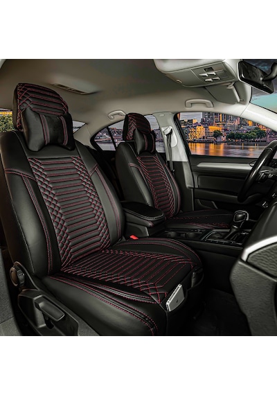 Seat Ateca Uyumlu Lüks Deri Oto Koltuk Kılıfı Ön Arka Takım Siyah Kırmızı Exc