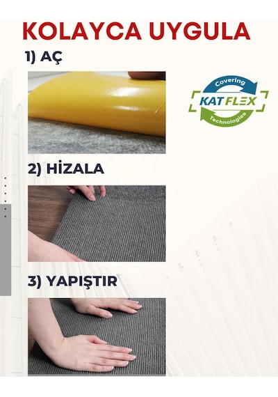 Katflex Halıfleks Kendinden Yapışkanlı Duvardan Duvara Halıflex Rip Halı Keçe Zemin Kaplama Antrasit, 50x100 Diğer