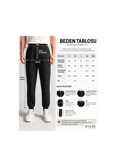 We&me Erkek Jogger Eşofman Altı Lastikli Bel Bağcıklı Cepli Rahat Kalıp Spor Pantolon Siyah