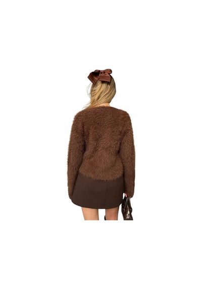 Kechi Woman Bağlamalı Camel Renk Sakallı Triko Hırka Kahve