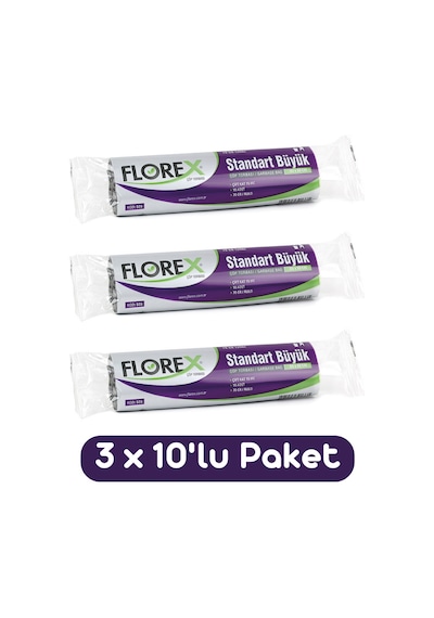 Florex Standart Büyük Boy Çöp Torbası 65x80 Cm 10'lu Rulo Siyah 3 Rulo (30 Adet)