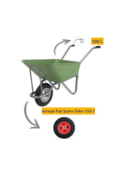 Kanat Ecoplast El Arabası -100 Litre- Tüplas Burçlu Teker