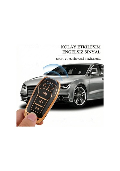 Ford Fusion Mondeo Explorer Mustang F150 Uyumlu Gold Kenar Tpu Anahtar Kılıfı Mavi