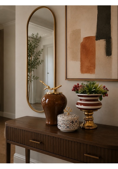 Dekoratif - Salon Seti Kahverengi Zebra Ceramic Desen Gold
