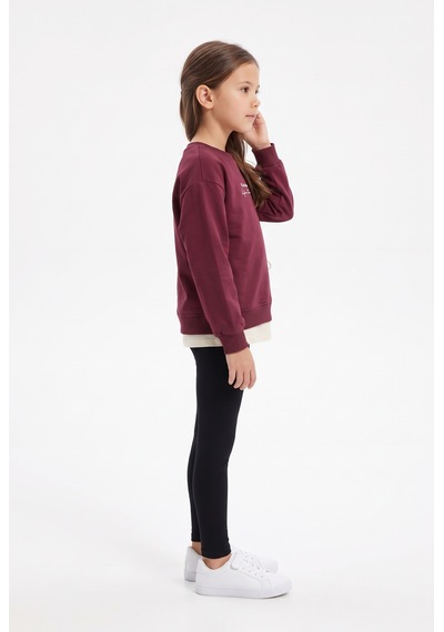 Toontoy Kids Toontoy Kız Çocuk Önü Baskılı Garni Detaylı Sweatshirt Vişne