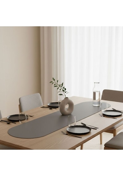 1 Adet Deri Runner-40x140 Cm-deri Masa Örtüsü Gri