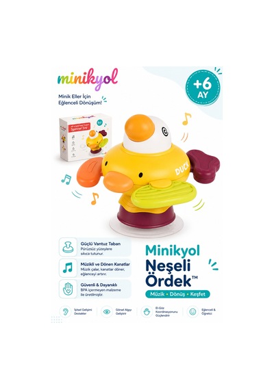 Neşeli Ördek Vakumlu Döner Duyusal Bebek Aktivite Ve Mama Sandalyesi Oyuncağı Çok Renkli