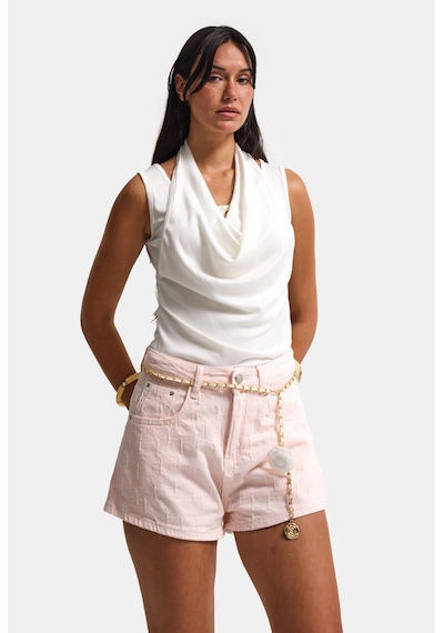 it's basic Kadın Pembe Özel Kumaş Güllü Kemerli Tasarım Mini Denim Şort