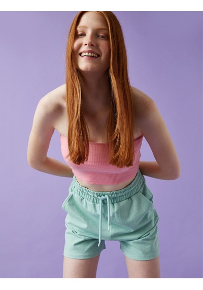 Koton Straplez Crop Atlet Fitilli Pembe 1yal38006ık Gül