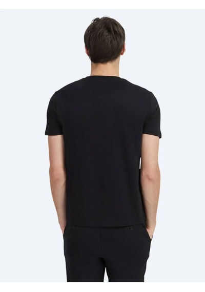 Kip Siyah Düz Bisiklet Yaka %100 Pamuk T-shirt Siyah