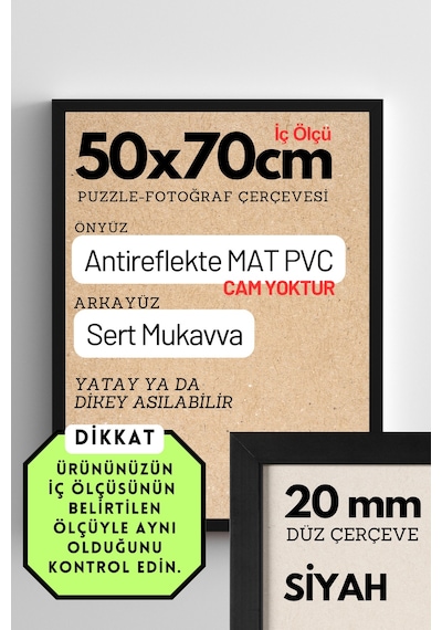 Siyah-20mm-50x70 Cm Mat Pvc Li Camsız Fotoğraf 1000 Parça Puzzle Belge Çerçeve Yatay Dikey Asılabilme