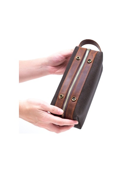 Gillario Design 06 Unisex Suni Kanvas+deri Mürdüm-taba Eskitme Dopp Kit