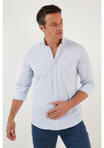 Buratti Pamuklu Çizgili Düğmeli Yaka Uzun Kollu Regular Fit Erkek Gömlek Cf23S112237 Mavi-Beyaz Buratti Pamuklu Çizgili Düğmeli Yaka Uzun Kollu Regular Fit Erkek Gömlek Cf23S112237 Mavi-Beyaz