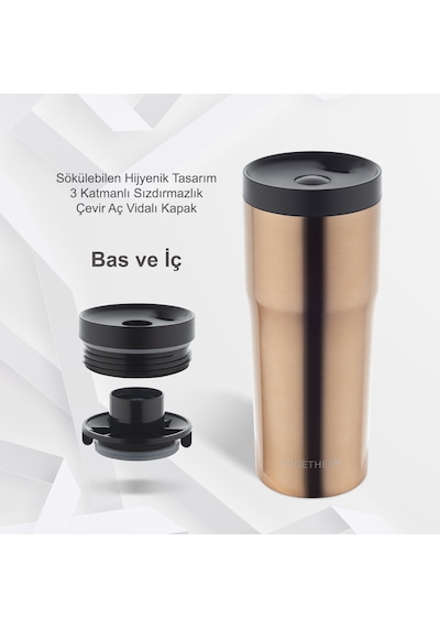 Lunetherm Sızdırmaz Vakumlu Çelik Termos Bardak Bronz