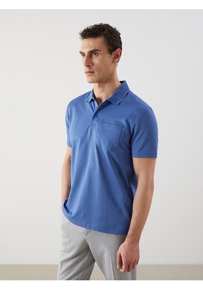 Lcwaıkıkı Classic İndigo Polo Yaka Kısa Kollu Merserize Görünümlü Erkek Tişört