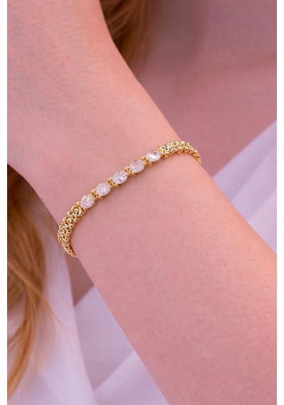 Xuping 14k Kuyumcu Model Oval Zirkon Taşlı Kadın Bileklik Altın