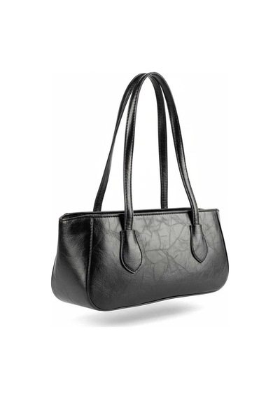 Lovelystore Kırışık Dokulu Fermuarlı Baget Kadın El Kol Ve Omuz Çantası 33x15 Siyah