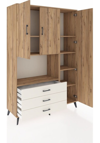 Hyperion Dolap 7 Raflı 3 Çekmeceli 3 Kapaklı 132x44x195 Çam-ç... Çam