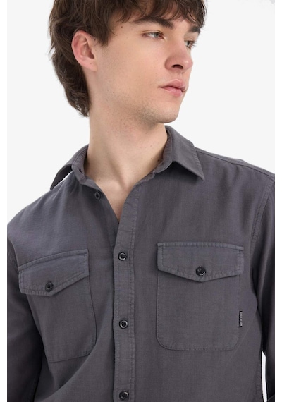 DeFacto %100 Pamuk Regular Fit Polo Yaka Basic Düz Uzun Kollu Gömlek B2654AX25SPAR104