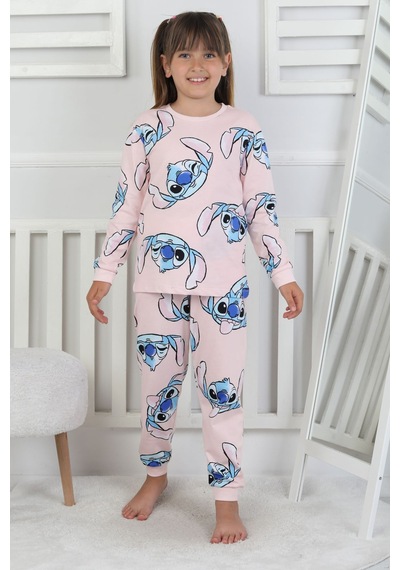 Cute Monster Desenli Kız Çocuk Pijama Takımı Pembe