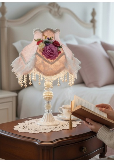 İpek Pudra Pembe Kadife Kumaş Gece Lambası Abajur Salon Ve Yatak Odası Dekorasyon Vintage Ab0014p