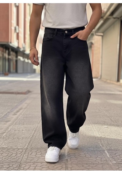 St.poll Vintage Eskitme Efektli Yıkama Baggy Jeans Pantolon Unisex Eskitme Siyah