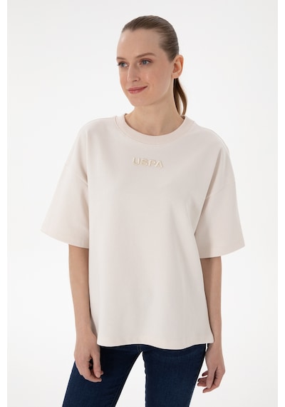 U.S. Polo Assn. Kadın Krem Oversize Bisiklet Yaka Tişört 50294482-VR071