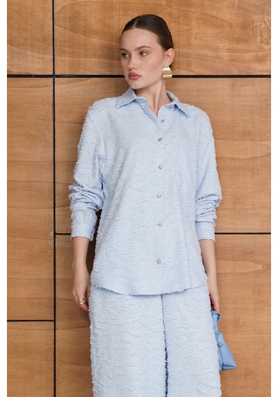 Verymoda Jakarlı Dokuma Gömlek F2019 Mavi