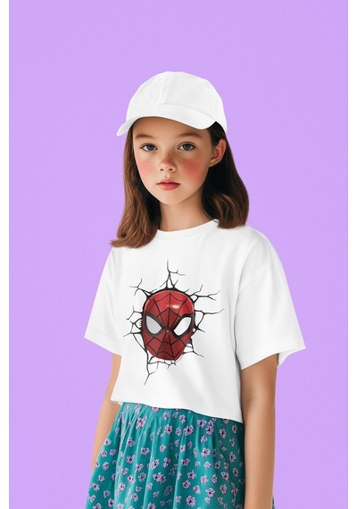 Sevbano Spider-man Kahraman Baskılı Unisex Örümcek Adam Film Çocuk Tişört Beyaz
