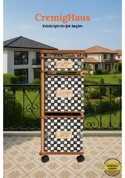 Ahşap Sebzelik Geleneksel Tasarım Kare 2 X 7 Lt + 3 Lt Kapasiteli Dama Desenli Diğer
