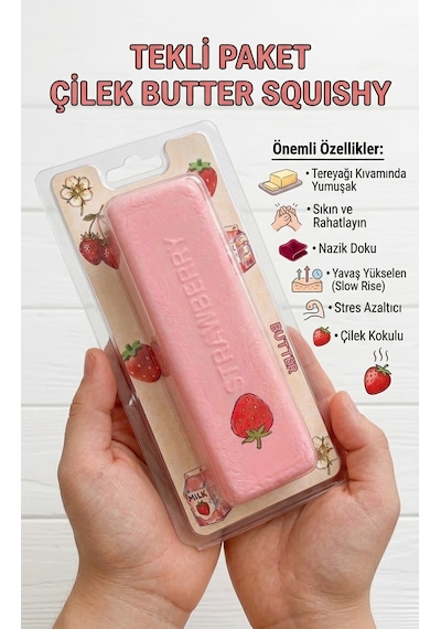 Çilek Butter Sukuşi Squishy - Yavaş Yükselen Tereyağı Kıvamında Çilek Pembe Stres Oyuncağı 1 Adet