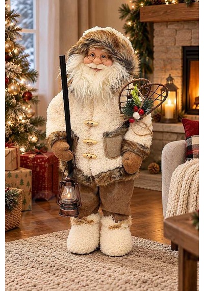 Fenerli Dekoratif Noel Baba Krem-kahverengi 60 Cm