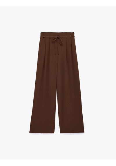 Koton Straight Fit Pileli Kemerli Geniş Paça Pantolon Kahverengi 6sak40386pw Kahve