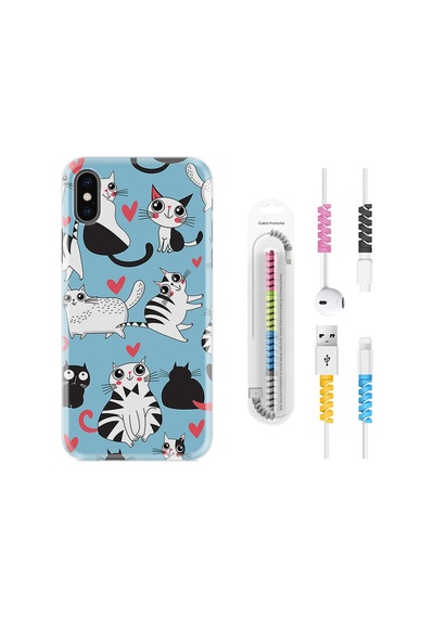 Apple Uyumlu iPhone XS Max Kılıf Kablo Koruyuculu Kedicikler 1772