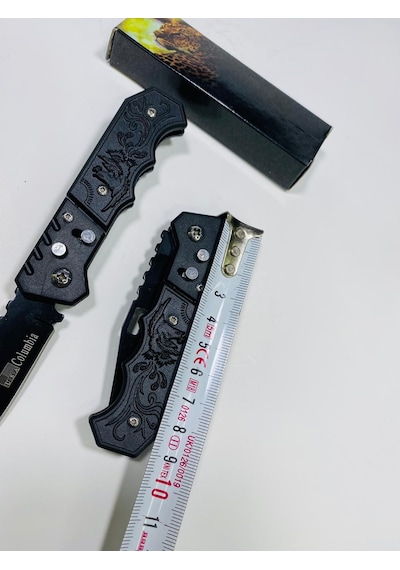 Kuş Desenli Düğmeli Mini Kamp Çakı-15 CM Siyah