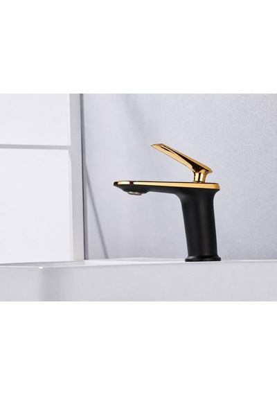 Forma Kısa Lavabo Bataryası Mat Sıyah-altın Mat Siyah-altın