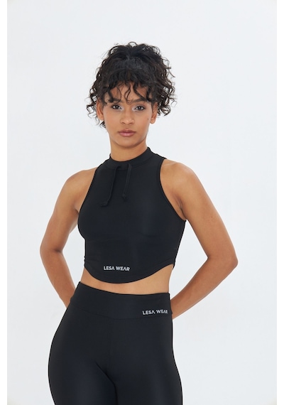 Lesa Wear Soft Touch Bedene Oturan İp Detaylı Sporcu Crop Sütyeni Siyah