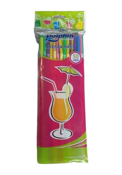 Dolphin Artistik Pipet Renkli Flexıble Straws 50Li