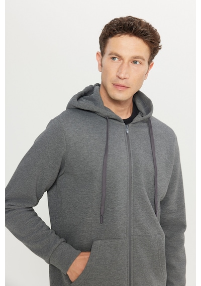AC&Co / Altınyıldız Classics Erkek Antrasıt Melanj Standart Fit Normal Kesim Kapüşonlu Fermuarlı Sweatshirt Antrasit