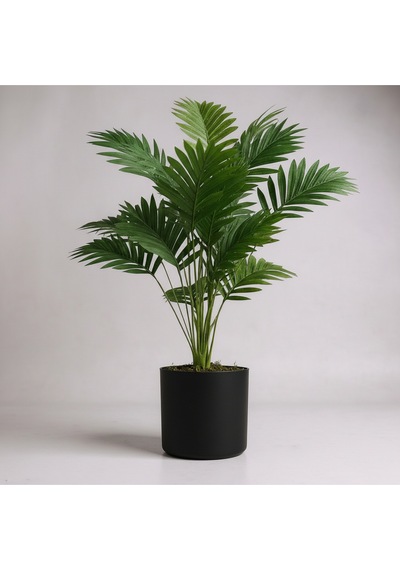 Yapay 90 Cm 20 Yaprak Mini Afrika Palmiyesi Siyah Metal Saksı Yeşil